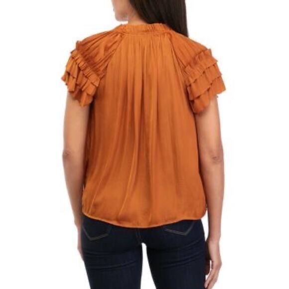 CATHERINE MALANDRINO Pleated Airflow Blouse in Rust Women's Size Small - Picture 3 of 12